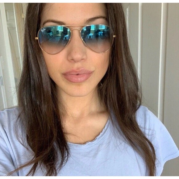 Ray-Ban Aviator RB3025 001/3F 58mm Gold Frame Light Blue Gradient Sunglasses NIB - Picture 13 of 16